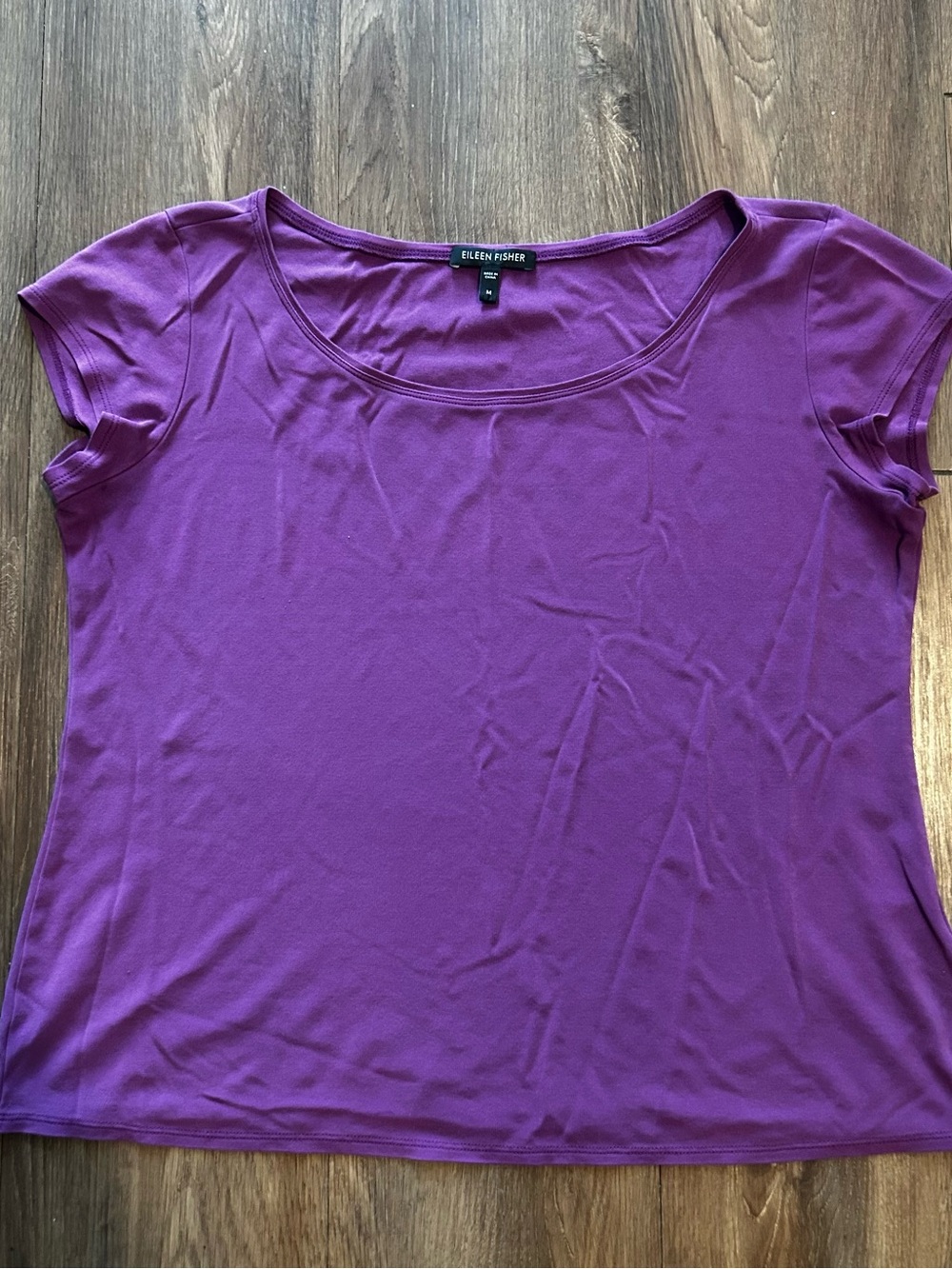 Eileen Fisher Purple 100% Silk Short Sleeve Blouse, Size M